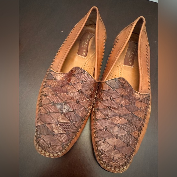 Mezlan Designer Dress Shoes Sz 13 Brown Woven Leather Bit Loafers $475 Luxury Mezlan Toulon Brown Woven Loafer Dress Shoe With Vibram  main image 4